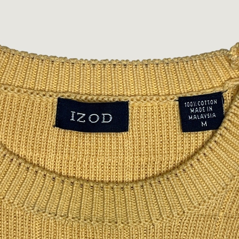 IZOD Mens Yellow Textured Grid Knit Cotton Crewneck Sweater Size M - Picture 3 of 9